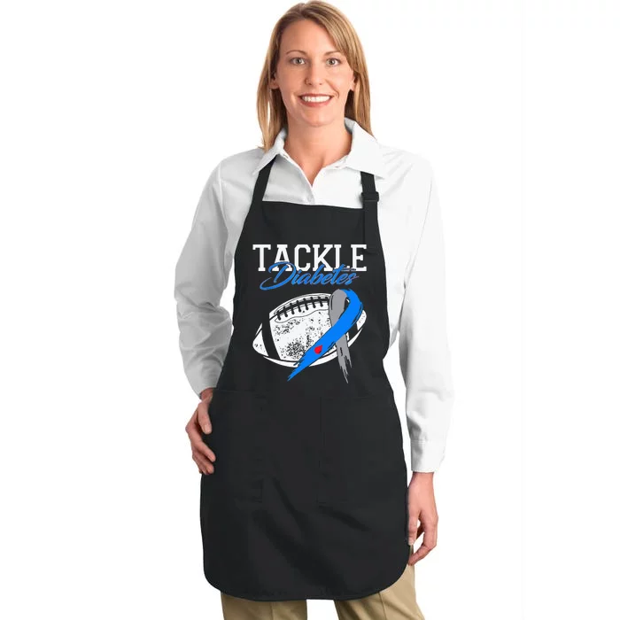 Tackle Diabetes Blue Football Type 1 T1d Diabetes Awareness Full-Length Apron With Pocket