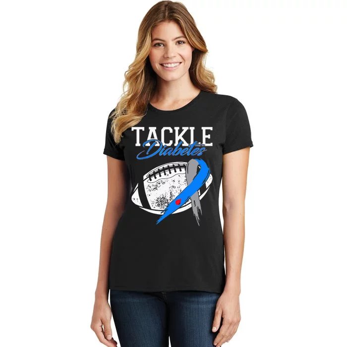 Tackle Diabetes Blue Football Type 1 T1d Diabetes Awareness Women's T-Shirt