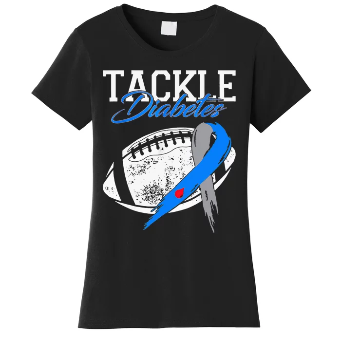 Tackle Diabetes Blue Football Type 1 T1d Diabetes Awareness Women's T-Shirt