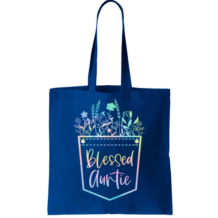 Tie Dye Blessed Auntie Floral Pocket Thankful Auntie Life Meaningful Gift Tote Bag