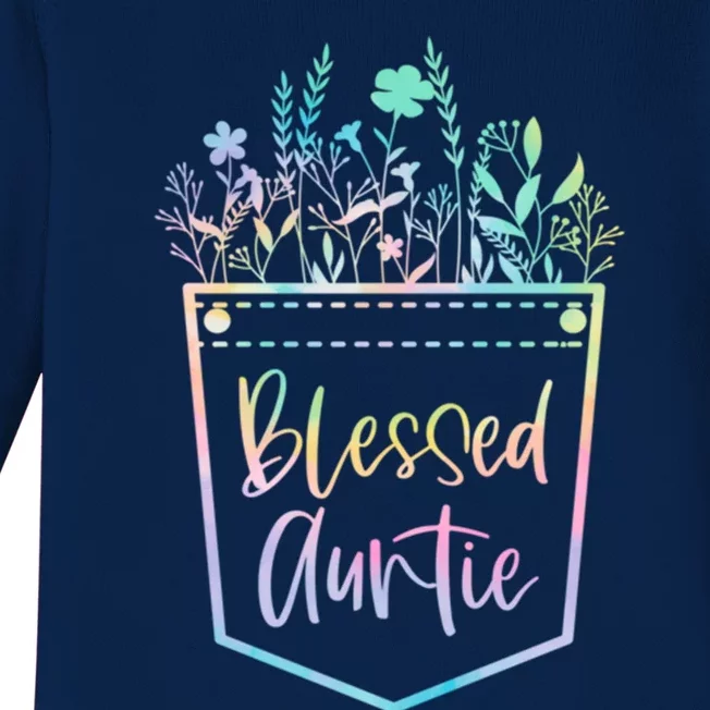 Tie Dye Blessed Auntie Floral Pocket Thankful Auntie Life Meaningful Gift Baby Long Sleeve Bodysuit