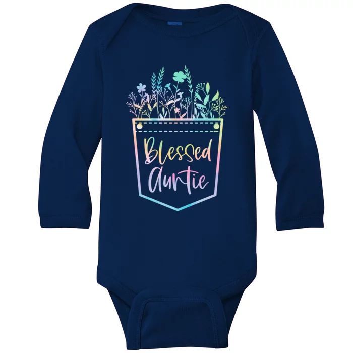 Tie Dye Blessed Auntie Floral Pocket Thankful Auntie Life Meaningful Gift Baby Long Sleeve Bodysuit