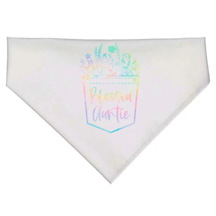 Tie Dye Blessed Auntie Floral Pocket Thankful Auntie Life Meaningful Gift USA-Made Doggie Bandana