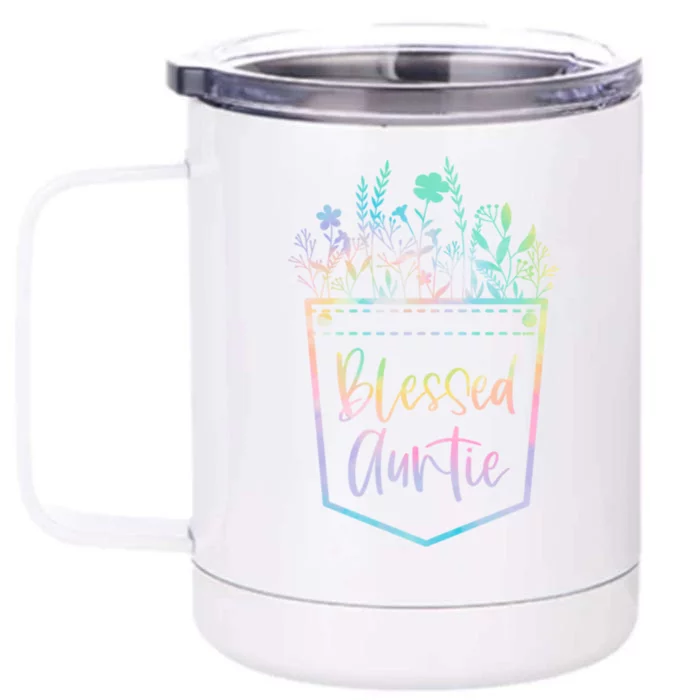 Tie Dye Blessed Auntie Floral Pocket Thankful Auntie Life Meaningful Gift Front & Back 12oz Stainless Steel Tumbler Cup