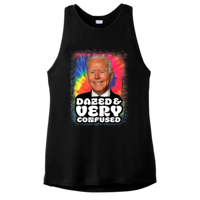 Tie Dye Biden Dazed And Very Confused Funny Ladies Tri-Blend Wicking Tank