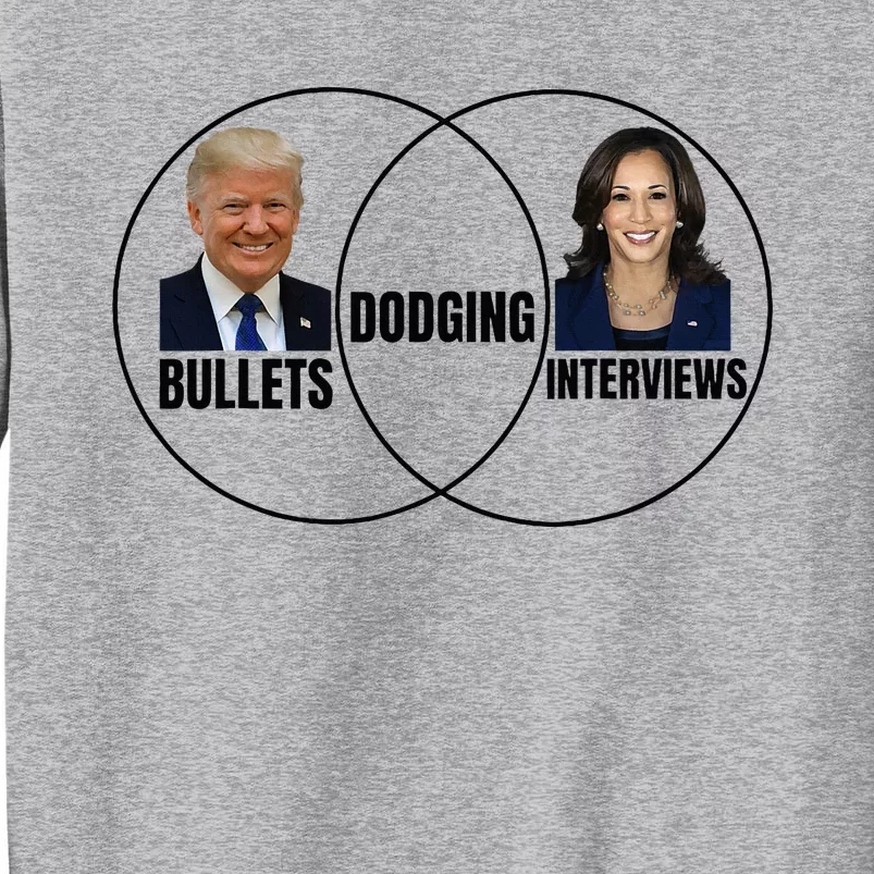 Trump Dodging Bullets Interviews Kamala Venn Diagram Tall Sweatshirt