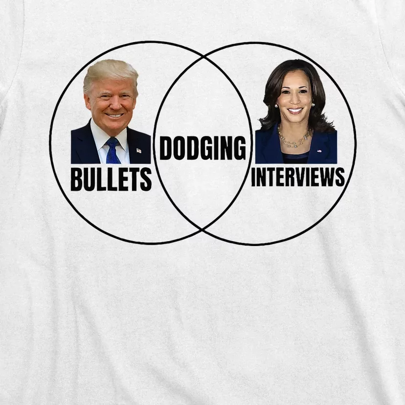 Trump Dodging Bullets Interviews Kamala Venn Diagram T-Shirt