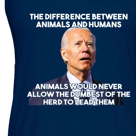 The Difference Between Animals & Humans Funny Sarcasm Biden Ladies Essential Flowy Tank