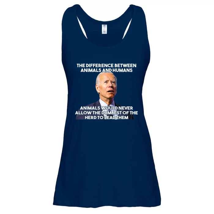 The Difference Between Animals & Humans Funny Sarcasm Biden Ladies Essential Flowy Tank