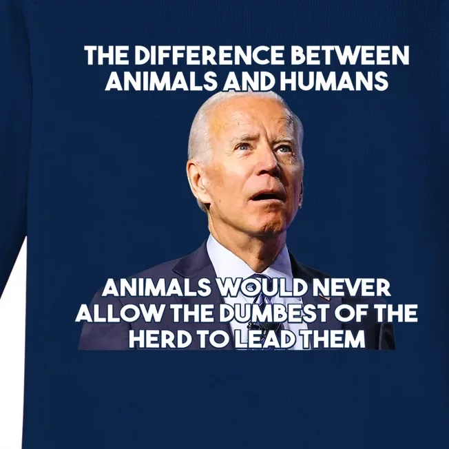 The Difference Between Animals & Humans Funny Sarcasm Biden Baby Long Sleeve Bodysuit