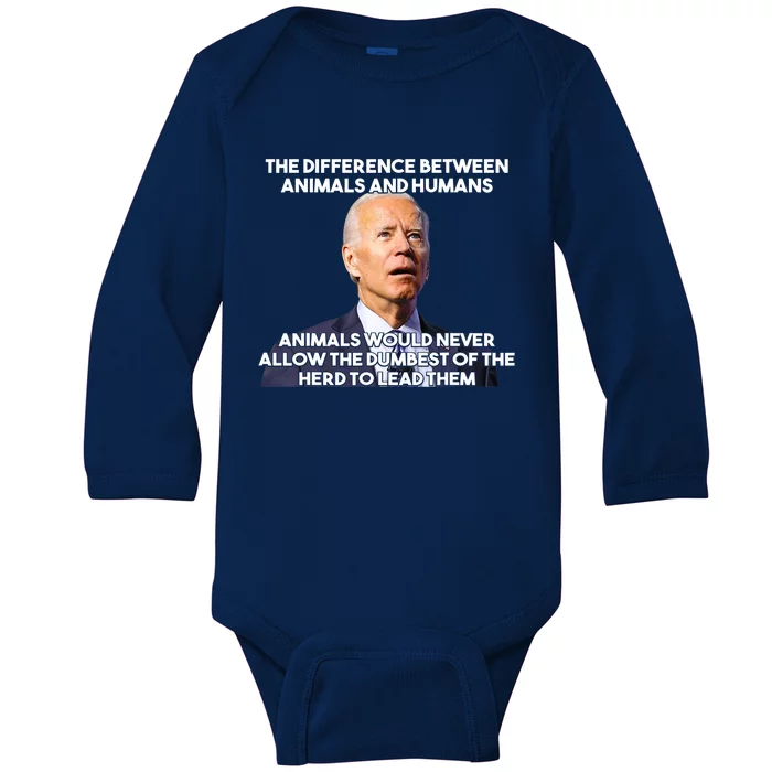 The Difference Between Animals & Humans Funny Sarcasm Biden Baby Long Sleeve Bodysuit