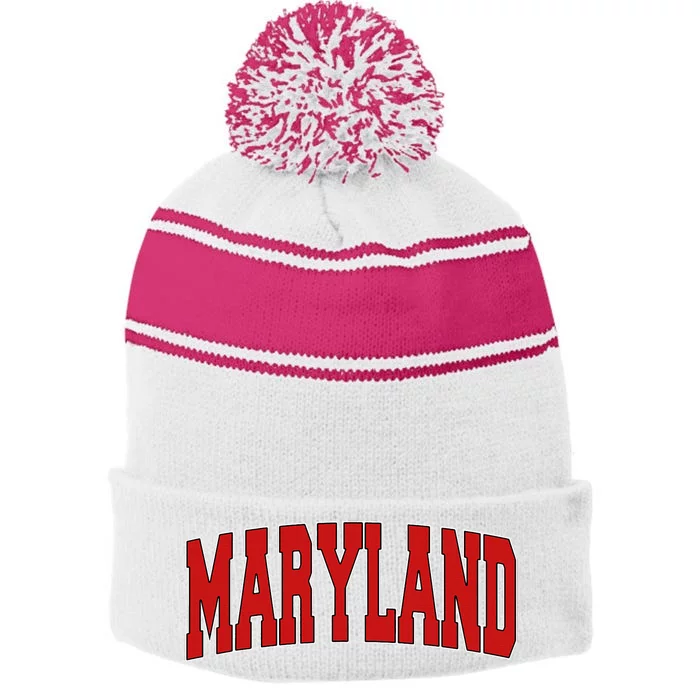 The Daily Buglemaryland Usa State Md Varsity Style Vintage Sports Stripe Pom Pom Beanie