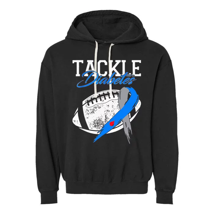 Tackle Diabetes Blue Football Type 1 T1d Diabetes Awareness Garment-Dyed Fleece Hoodie