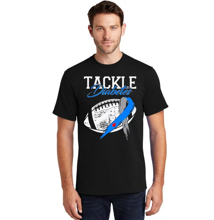 Tackle Diabetes Blue Football Type 1 T1d Diabetes Awareness Tall T-Shirt