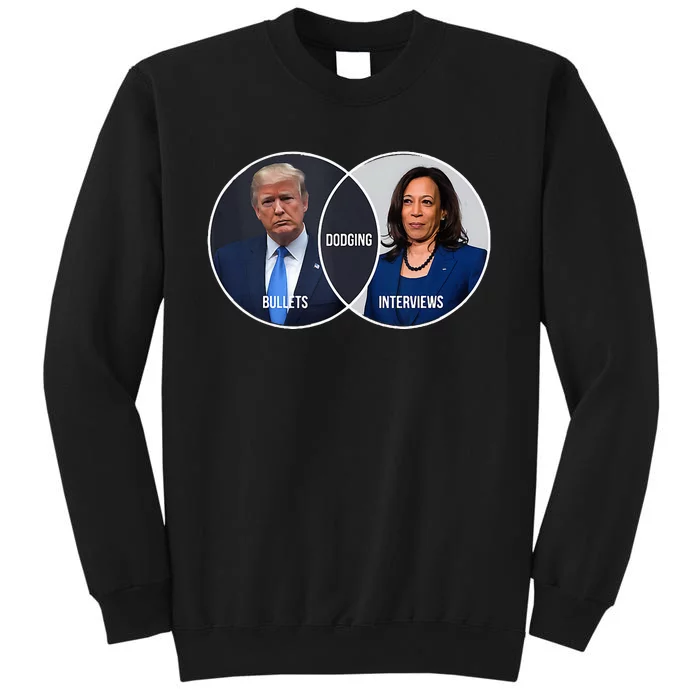 Trump Dodging Bullets Interviews Kamala Venn Diagram Tall Sweatshirt