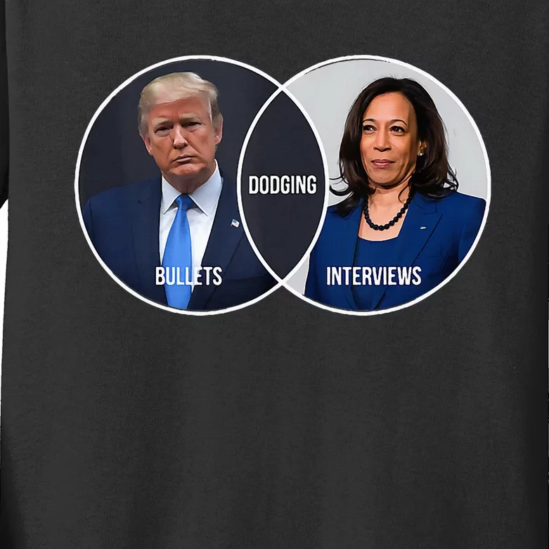 Trump Dodging Bullets Interviews Kamala Venn Diagram Kids Long Sleeve Shirt