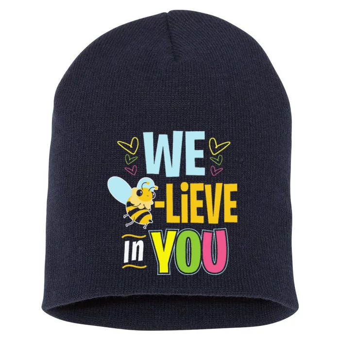 Test Day Bee Testing Teachers Short Acrylic Beanie