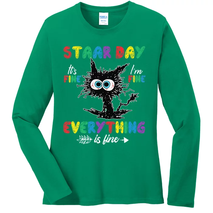 Test Day Black Cat Teacher Student Staar Testing Day Ladies Long Sleeve Shirt