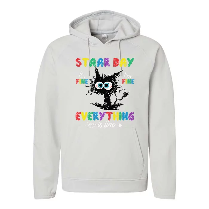 Test Day Black Cat Teacher Student Staar Testing Day Performance Fleece Hoodie