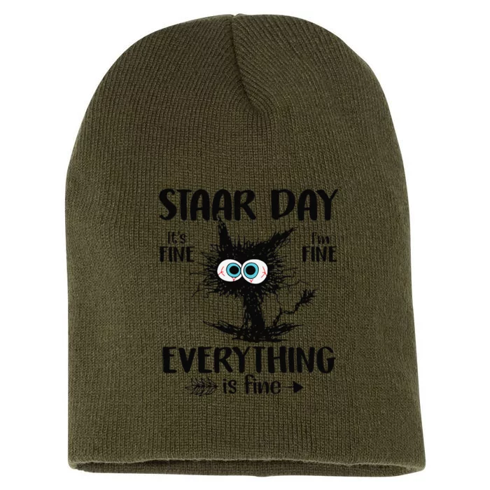 Test Day Black Cat Teacher Student Staar Testing Day Short Acrylic Beanie