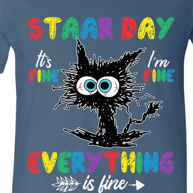 Test Day Black Cat Teacher Student Staar Testing Day V-Neck T-Shirt