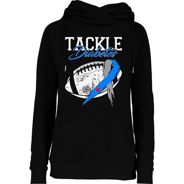 Tackle Diabetes Blue Football Type 1 T1D Diabetes Awareness Womens Funnel Neck Pullover Hood