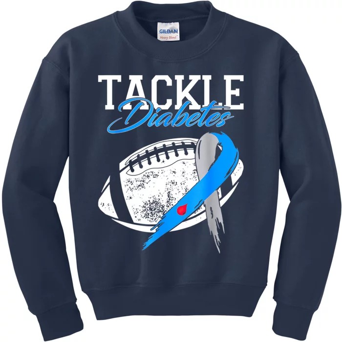 Tackle Diabetes Blue Football Type 1 T1D Diabetes Awareness Kids Sweatshirt