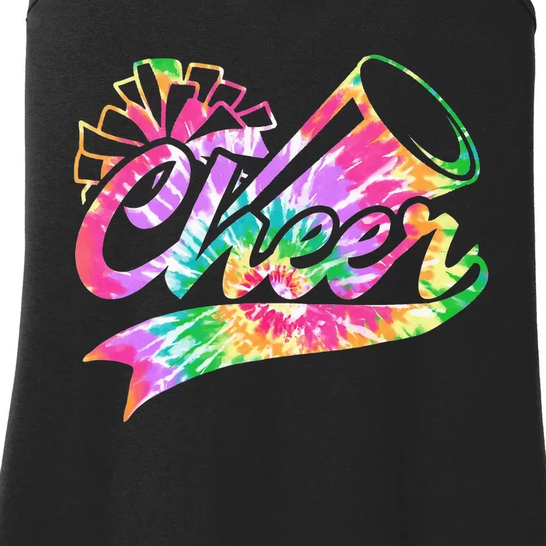 Tie Dye Cheerleading Peace Love Cheer Ladies Essential Tank