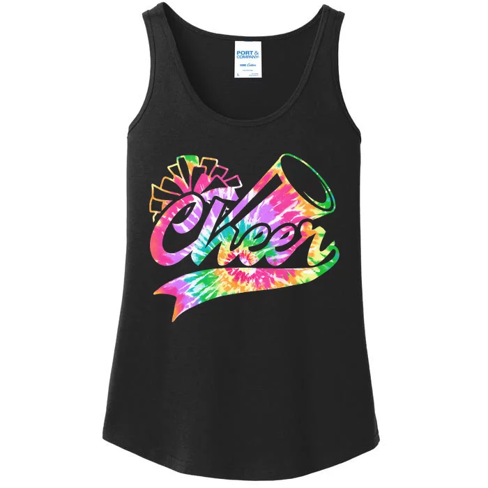 Tie Dye Cheerleading Peace Love Cheer Ladies Essential Tank