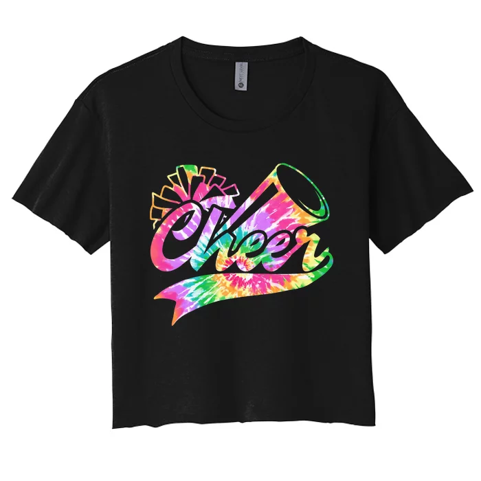 Tie Dye Cheerleading Peace Love Cheer Women's Crop Top Tee