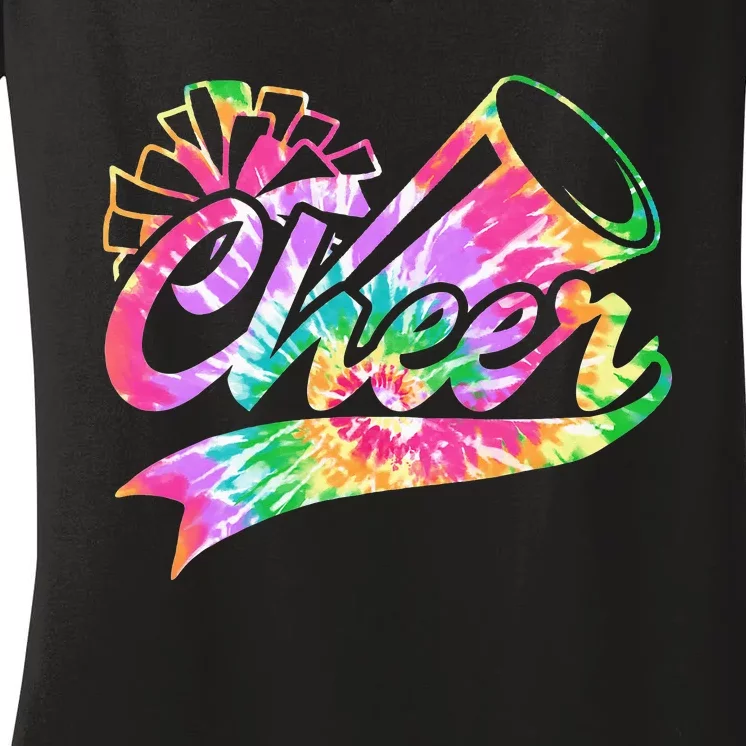 Tie Dye Cheerleading Peace Love Cheer Women's V-Neck T-Shirt