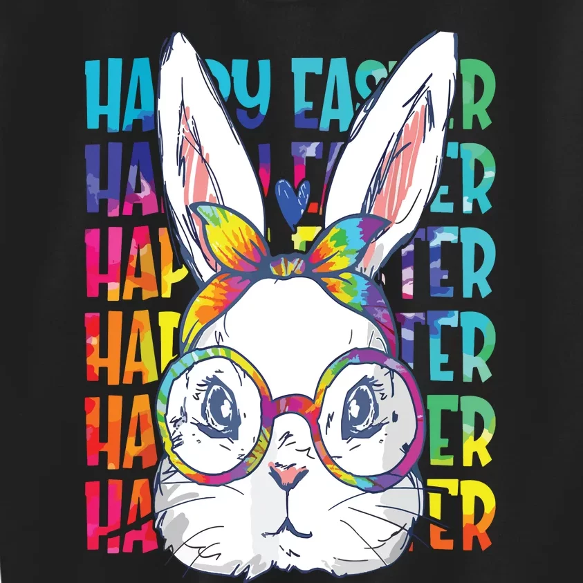 Tie Dye Cute Bunny Rabbit Face Glasses Happy Easter Day Kids Sweatshirt