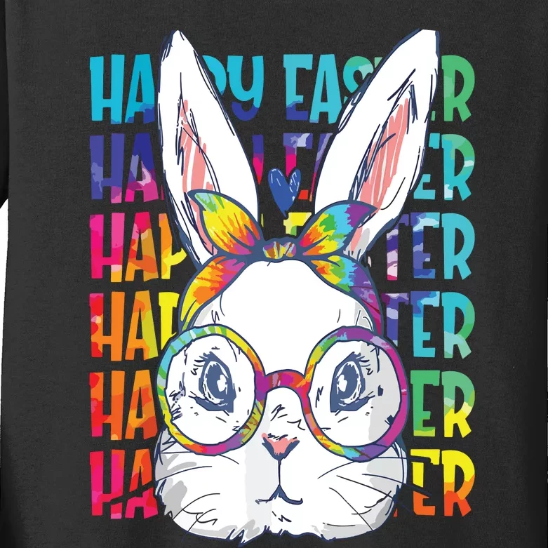 Tie Dye Cute Bunny Rabbit Face Glasses Happy Easter Day Kids Long Sleeve Shirt