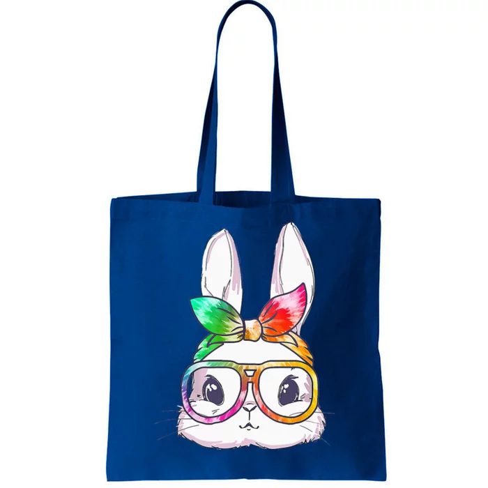 Tie Dye Cute Bunny Rabbit Face Glasses Happy Easter Day Tote Bag