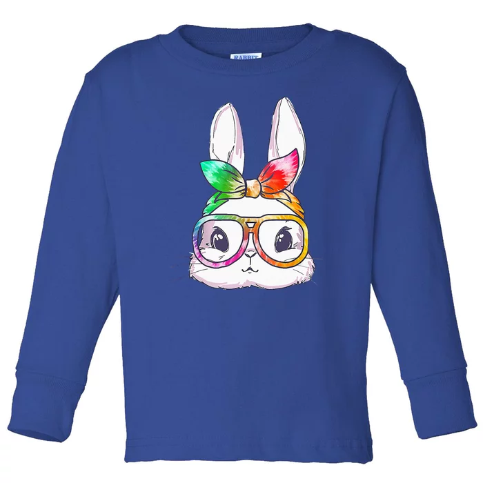 Tie Dye Cute Bunny Rabbit Face Glasses Happy Easter Day Toddler Long Sleeve Shirt