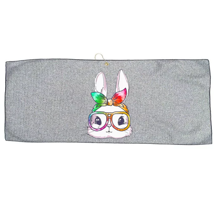 Tie Dye Cute Bunny Rabbit Face Glasses Happy Easter Day Large Microfiber Waffle Golf Towel