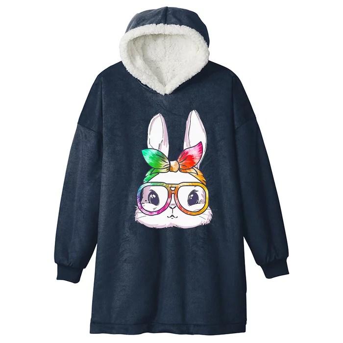 Tie Dye Cute Bunny Rabbit Face Glasses Happy Easter Day Hooded Wearable Blanket