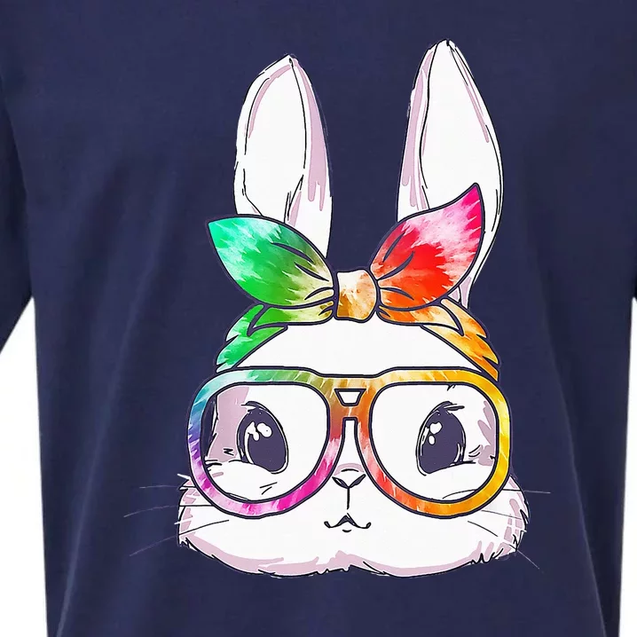 Tie Dye Cute Bunny Rabbit Face Glasses Happy Easter Day Sueded Cloud Jersey T-Shirt