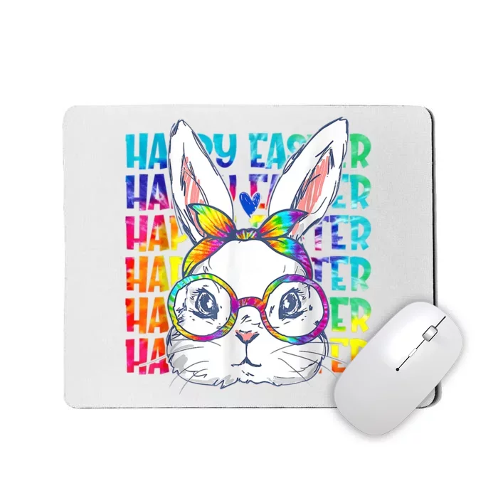 Tie Dye Cute Bunny Rabbit Face Glasses Girl Happy Easter Day Mousepad