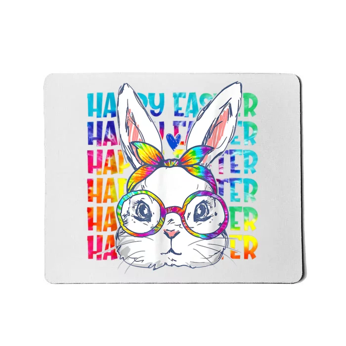 Tie Dye Cute Bunny Rabbit Face Glasses Girl Happy Easter Day Mousepad