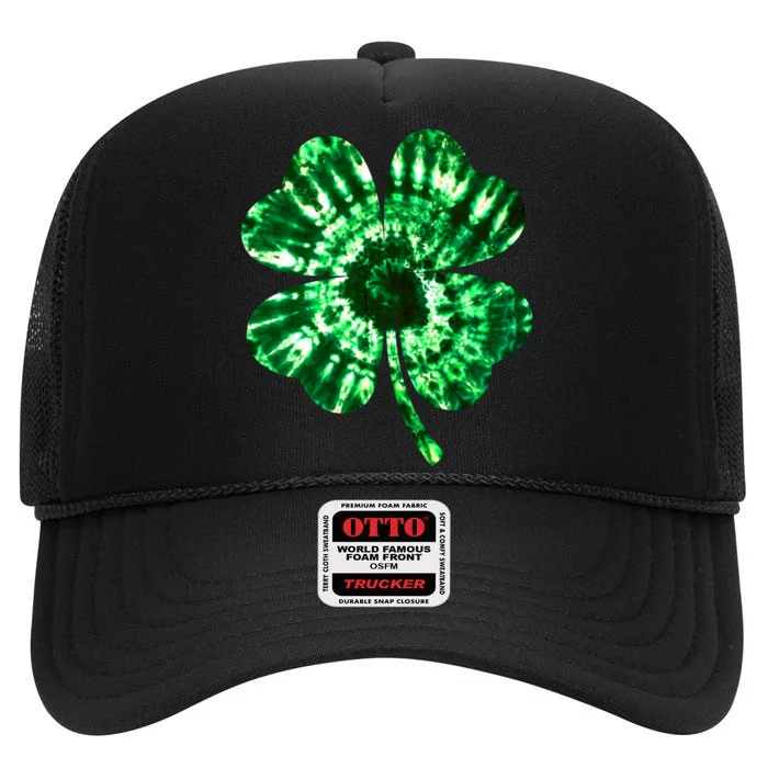 Tie Dye Clover St Patrick's Day High Crown Mesh Trucker Hat