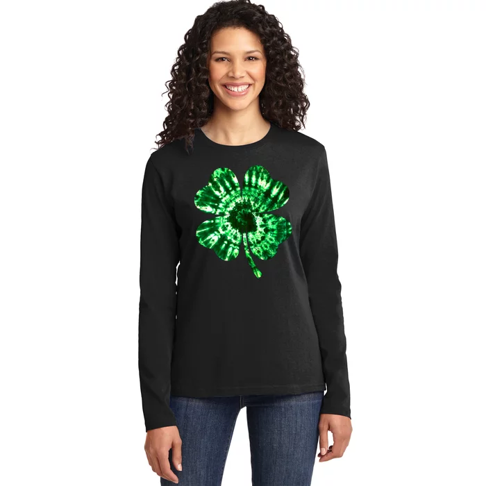 Tie Dye Clover St Patrick's Day Ladies Long Sleeve Shirt