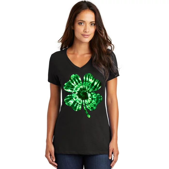 Tie Dye Clover St Patrick's Day Women's V-Neck T-Shirt