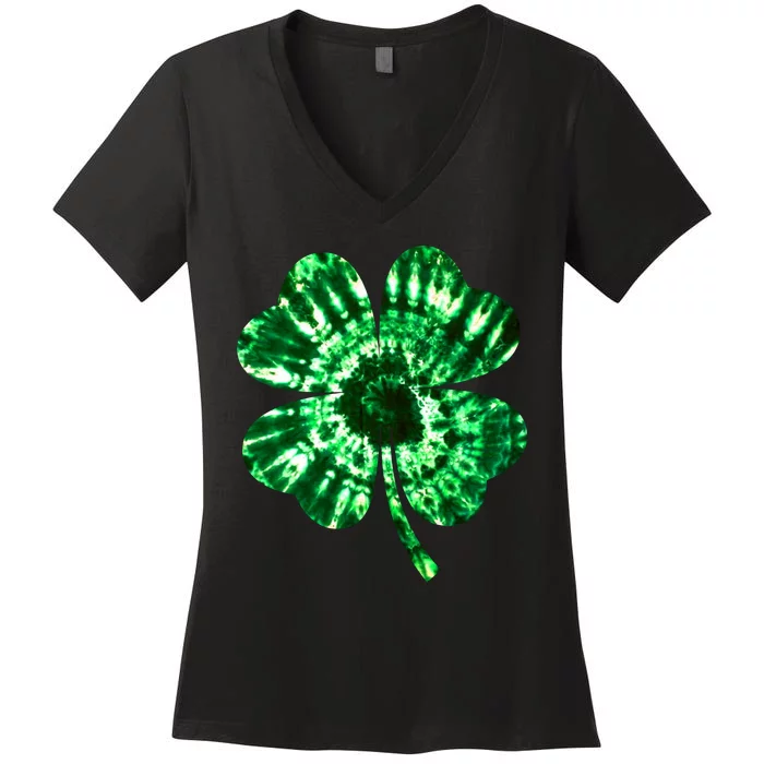 Tie Dye Clover St Patrick's Day Women's V-Neck T-Shirt