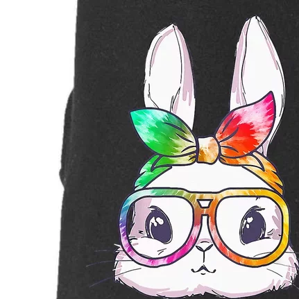 Tie Dye Cute Bunny Rabbit Face Glasses Happy Easter Day Doggie 3-End Fleece Hoodie