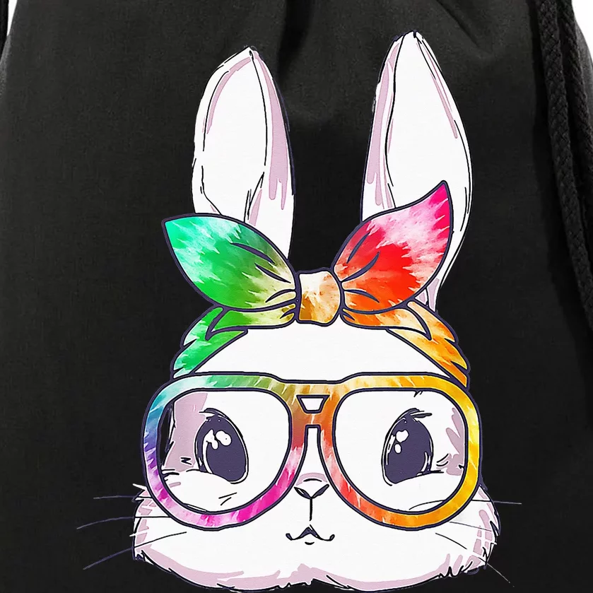 Tie Dye Cute Bunny Rabbit Face Glasses Happy Easter Day Drawstring Bag