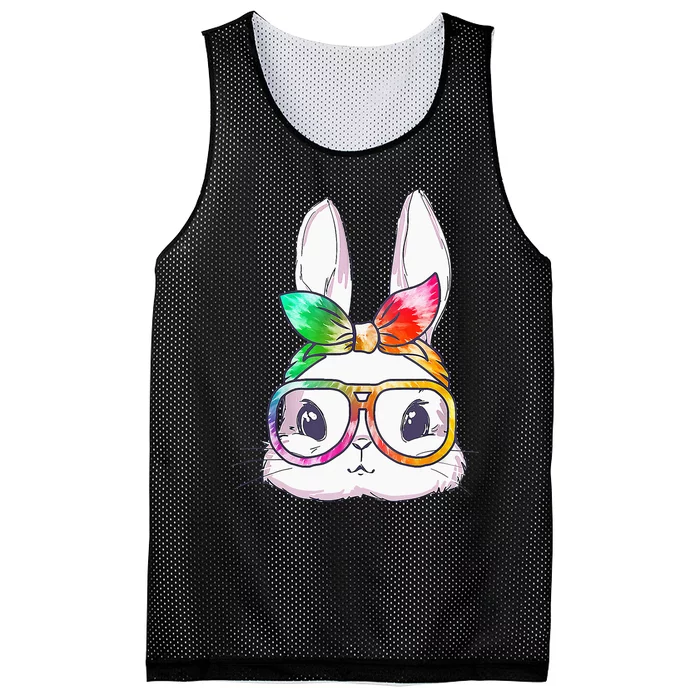 Tie Dye Cute Bunny Rabbit Face Glasses Happy Easter Day Mesh Reversible Basketball Jersey Tank