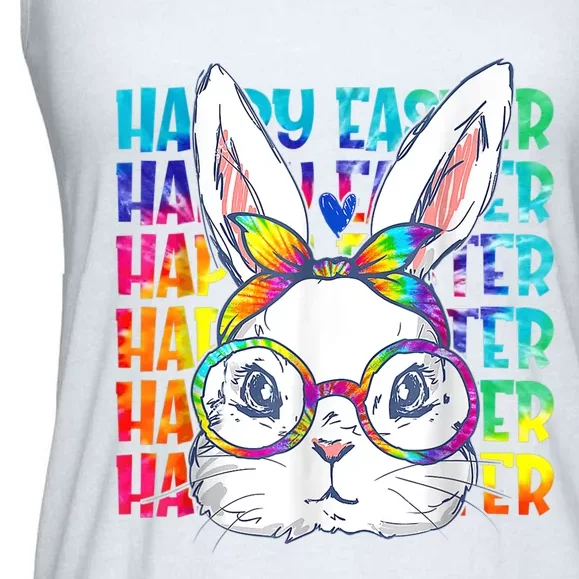 Tie Dye Cute Bunny Rabbit Face Glasses Girl Happy Easter Day Ladies Essential Flowy Tank