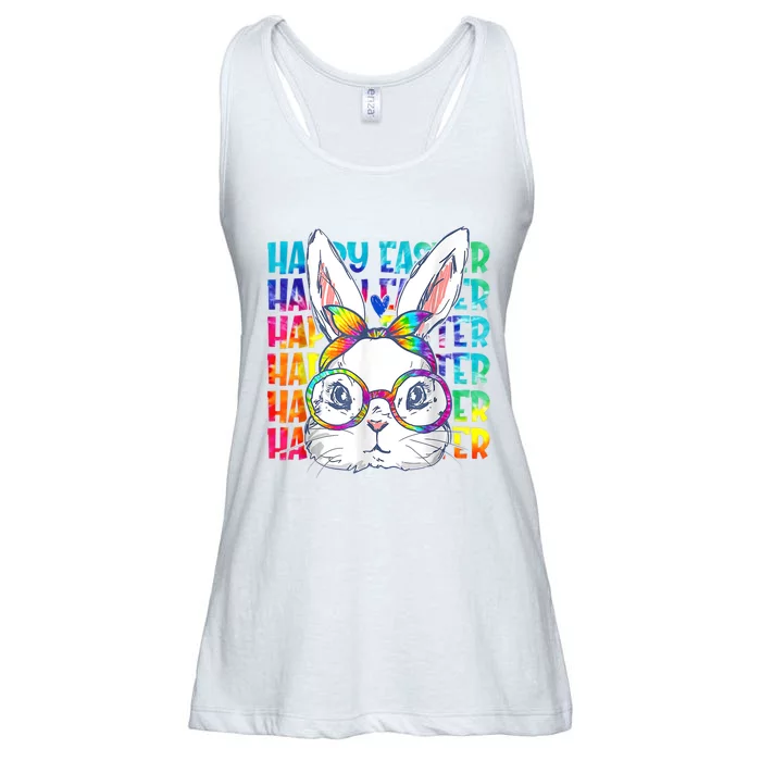 Tie Dye Cute Bunny Rabbit Face Glasses Girl Happy Easter Day Ladies Essential Flowy Tank