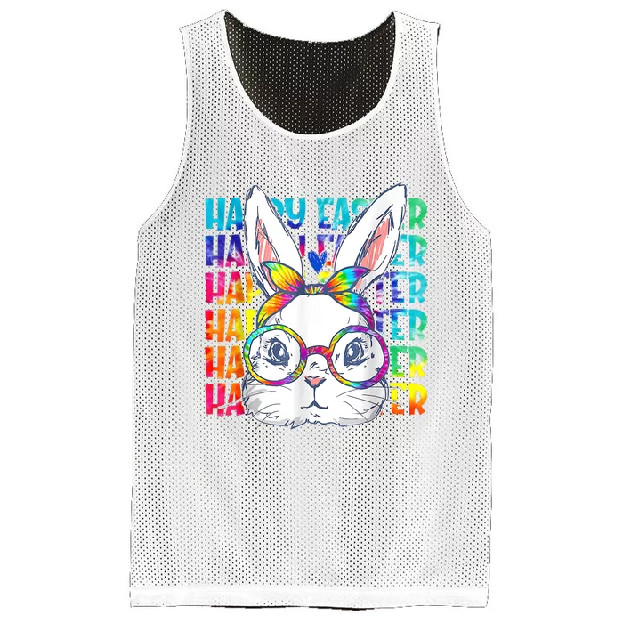 Tie Dye Cute Bunny Rabbit Face Glasses Girl Happy Easter Day Mesh Reversible Basketball Jersey Tank